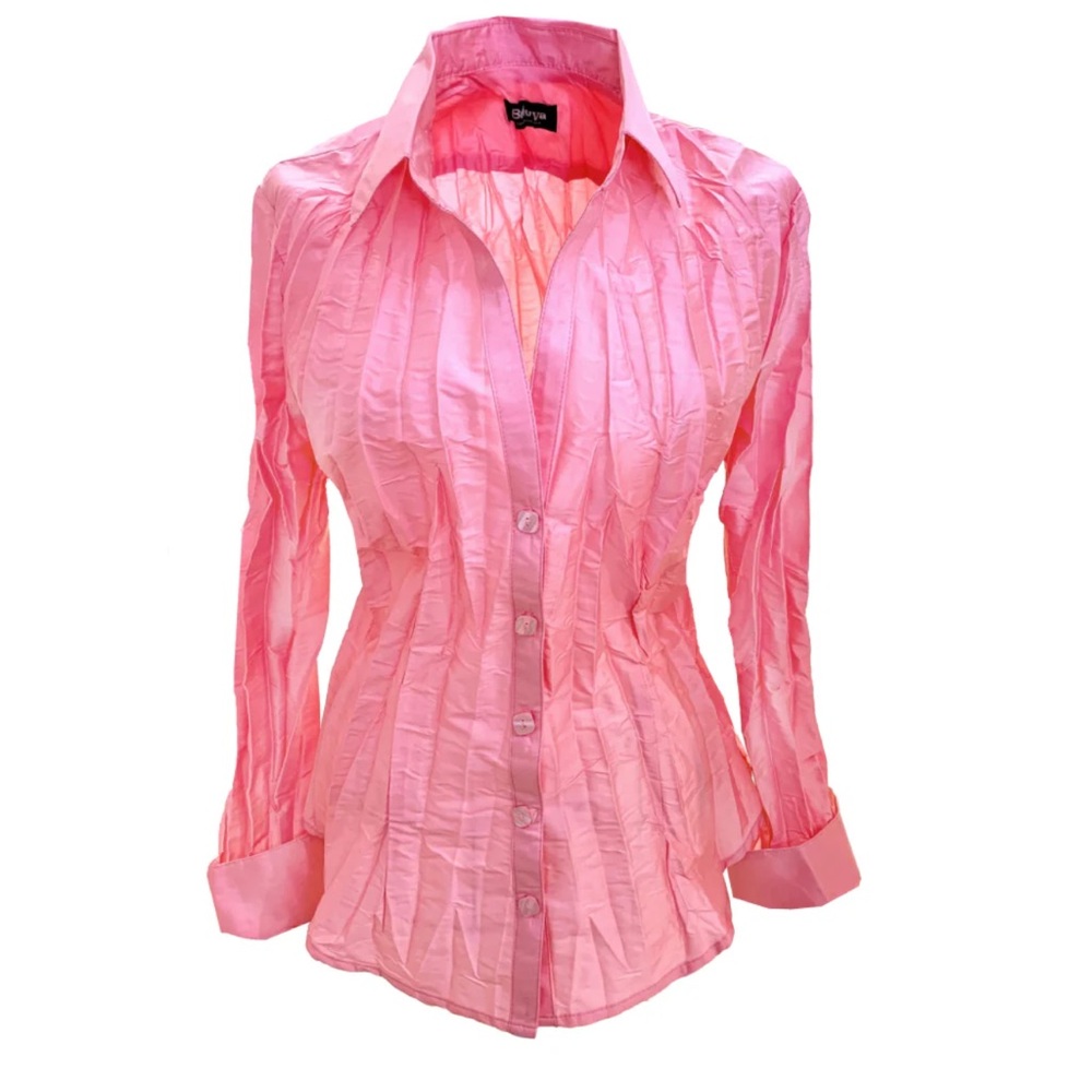 Firuze’ Designs Parker Distinctive Button Down Pleated Silhouette Pink Blouse